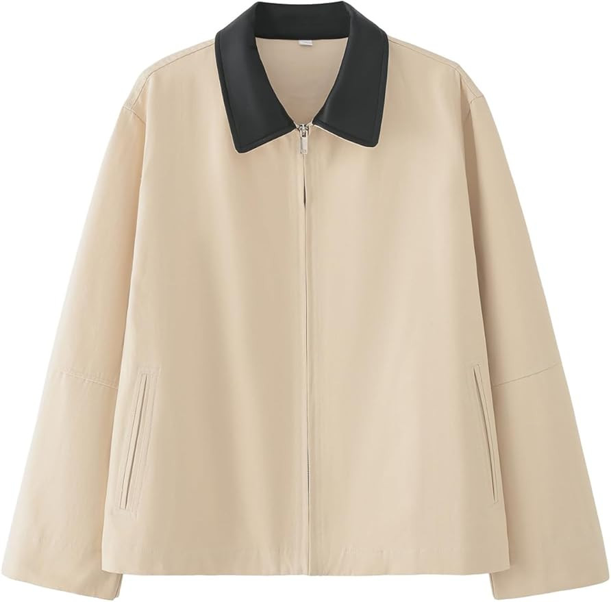 Shiyifa Womens Cropped Barn Jacket Contrast Collar Canvas Jackets Lightweight Utility Coat with P... | Amazon (US)