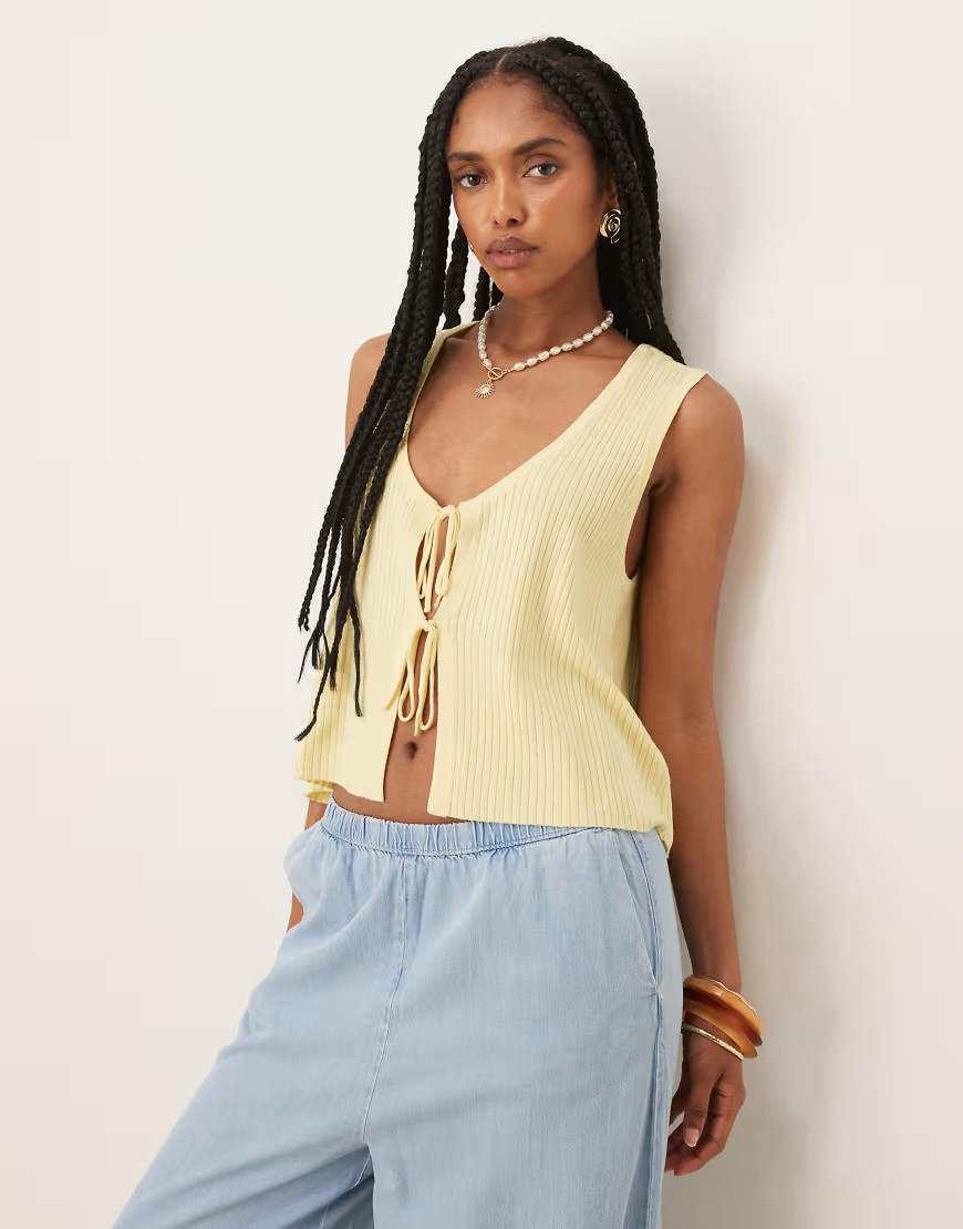 JDY tie front knitted vest in buttermilk yellow | ASOS (Global)