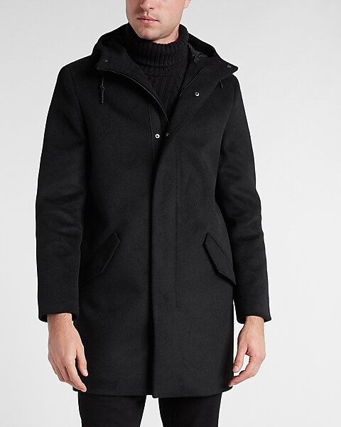 Black Wool-Blend Hooded Topcoat | Express