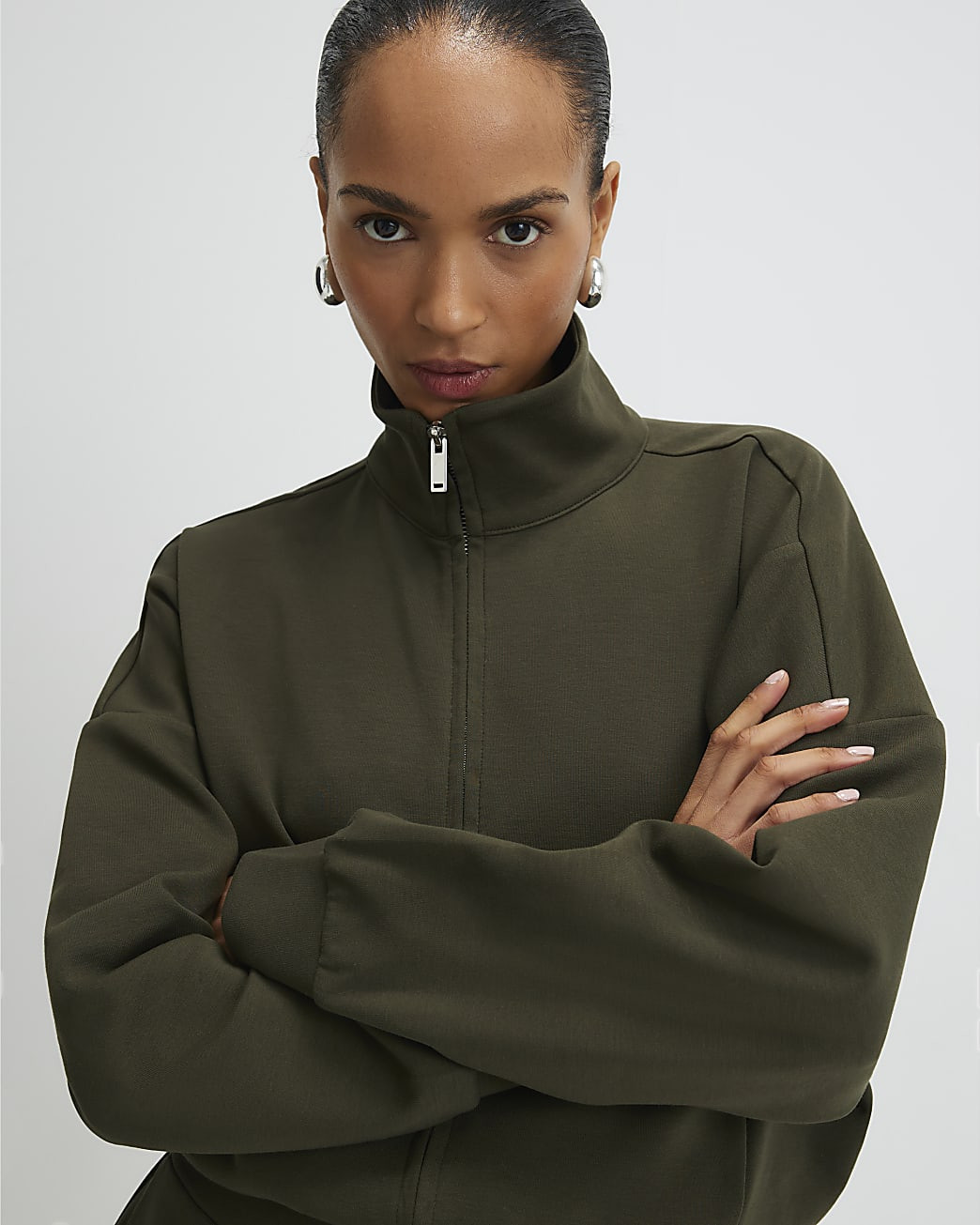 Khaki Zip Up Sweatshirt | River Island UK & IE