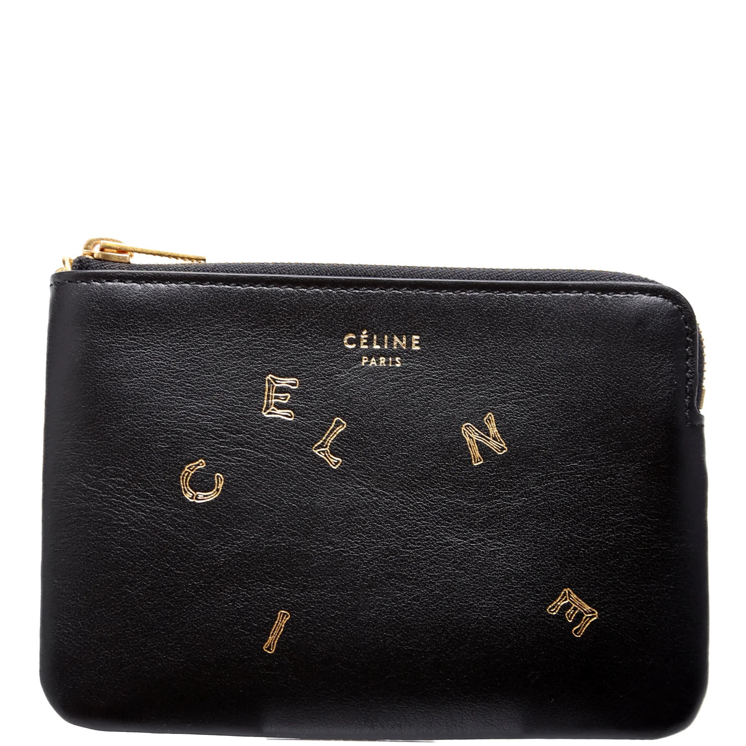 Coin and Card Pouch Alphabet Logo Leather Black | Keeks Designer Handbags