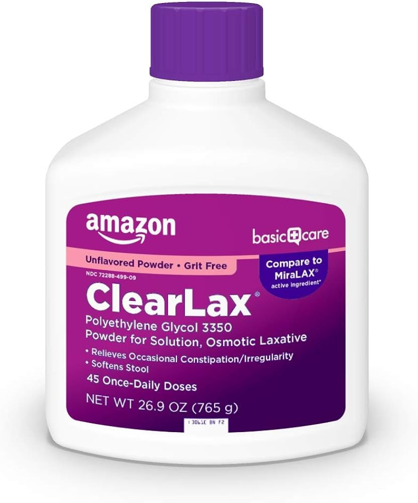 Amazon Basic Care ClearLax Polyethylene Glycol 3350 Powder for Solution, Osmotic Laxative, Reliev... | Amazon (US)