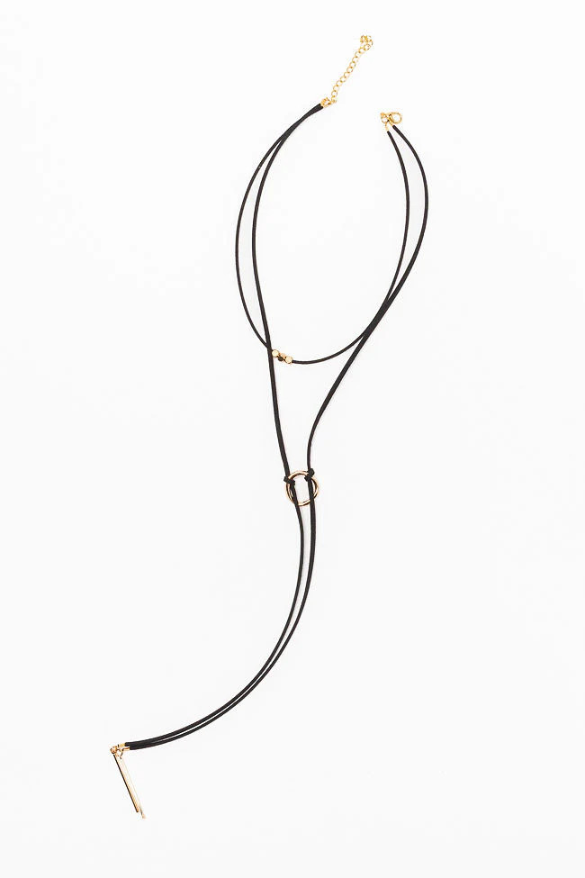 Suede Black Lariat Necklace | Pink Lily