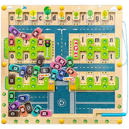 YAHAZORR Magnetic Alphabet Maze Board, Montessori ABC Letter Fine Motor Skills Learning Toys for Toddlers 2-4 Years Old Boys Girls Alphabet Car Maze Educational Toys for Preschool Activities | Amazon (US)