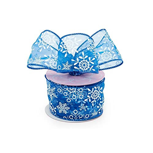 Blue Sheer Snowflake Christmas Ribbon - 2 1/2" x 10 Yards, Wired Edge, White Snowflakes, Gift Wrapping, Wreath Decoration, Garland, Tree Topper Bow, Gift Basket, Presents | Amazon (US)