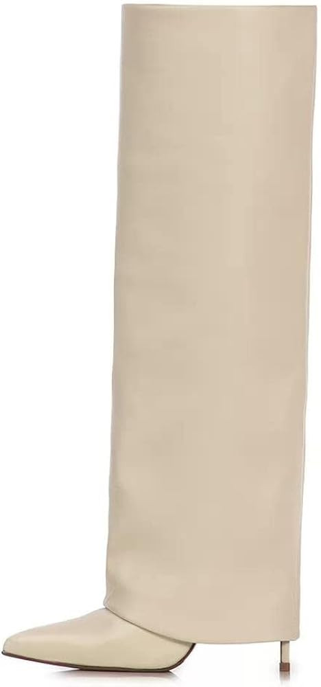 Goolita Women's Stiletto Heel Knee High Boots Pointed Toe Slip On Fold Over Boots For Women Sewin... | Amazon (US)