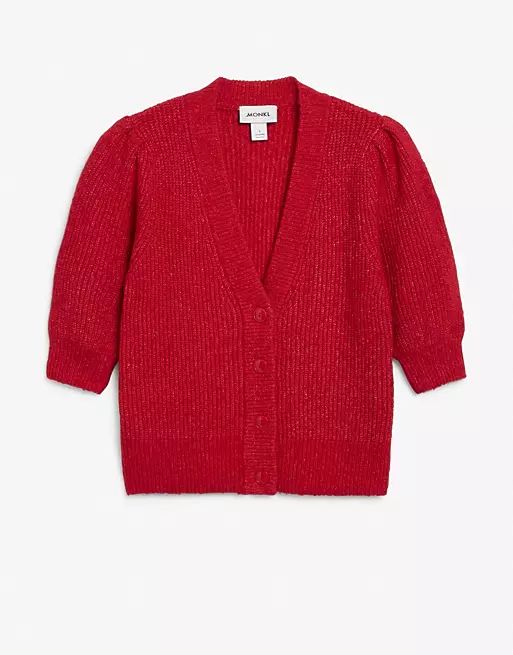 Monki Puffy short sleeve cardigan in red | ASOS (Global)