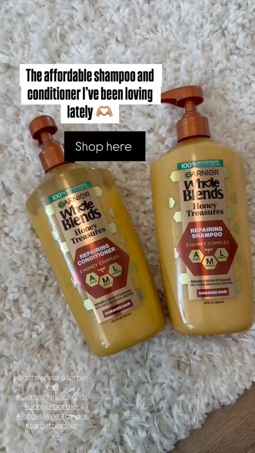 #ad Grab this affordable shampoo and conditioner next time you are at Target!! The Whole Blends Honey treasures from garnier 👏🏼
 @garnierusa @target #ad #GarnierWholeBlends #garnierpartner #TargetStyle #target #targetpartner
