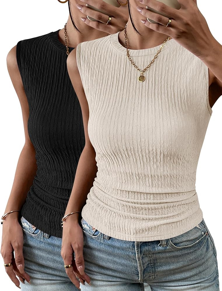 Zeagoo Women's High Neck Tank Top 2024 Summer Casual Ribbed Knit Slim Fitted Basic Textured Sleev... | Amazon (US)