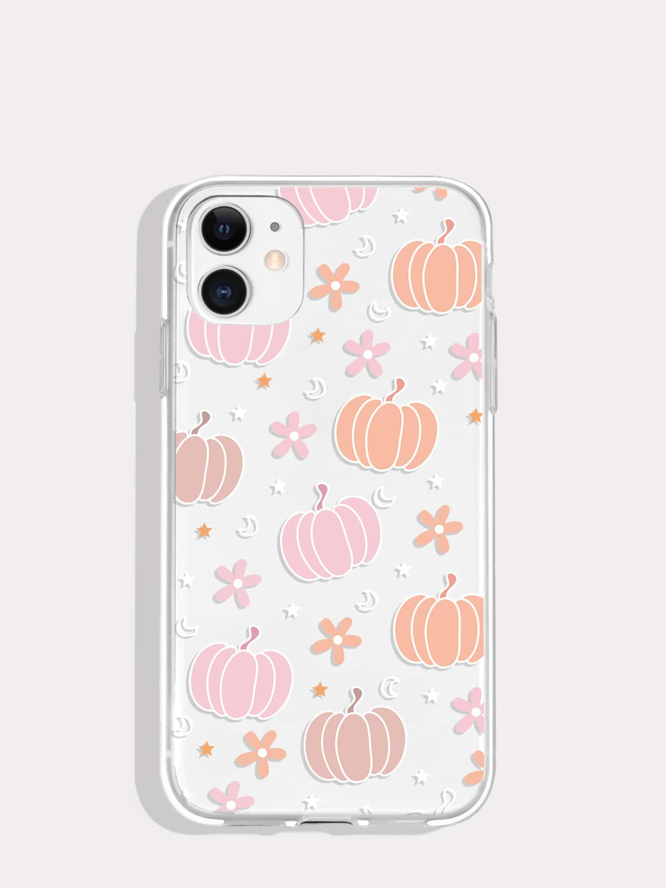 Cartoon Pumpkin & Flower Print Clear Phone Case | SHEIN