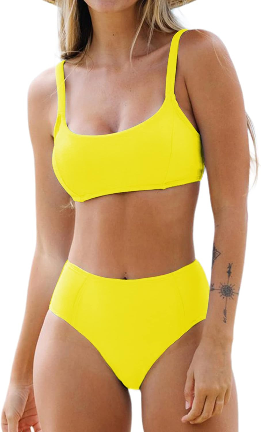 Hilinker Women's Scoop Neck Swimsuits High Waisted Bikini Sets 2 Piece Bathing Suit | Amazon (US)