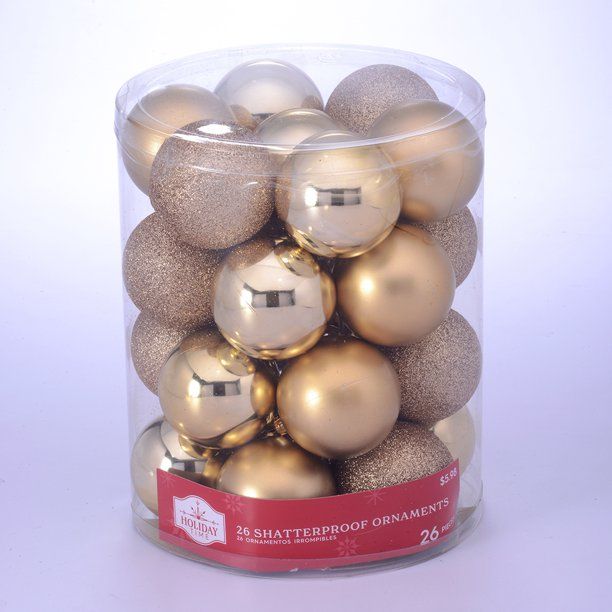 Holiday Time Gold Shatterproof Ball Christmas Ornaments, 26 Count | Walmart (US)