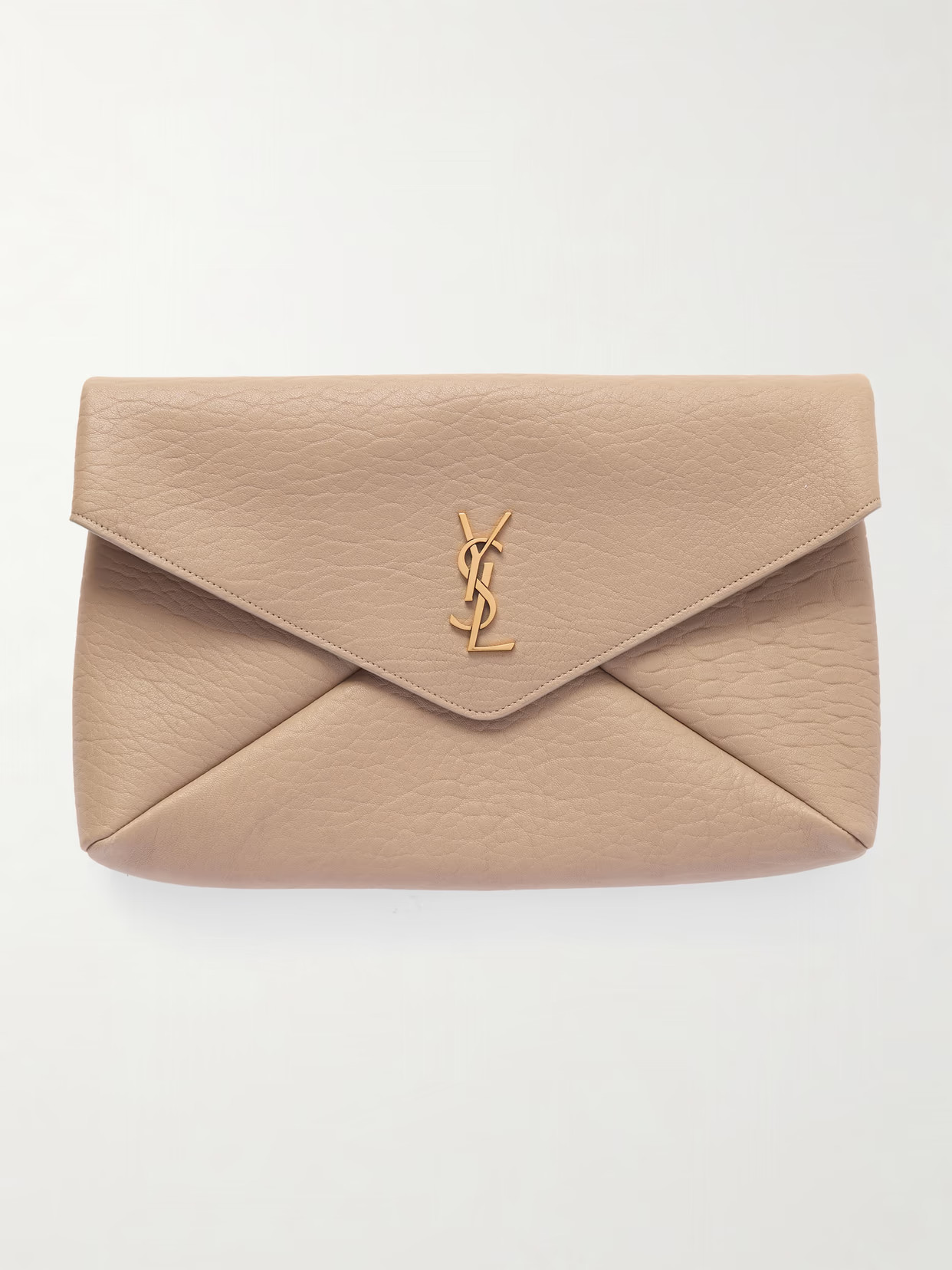 SAINT LAURENT - Cassandre Large Textured-leather Clutch - Gray | NET-A-PORTER (US)