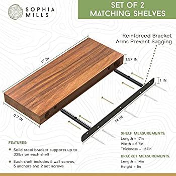 Floating Shelves Wall Mounted 17-Inch - Thick Handmade Set of Dark Brown Wooden Shelf, Natural Ru... | Amazon (US)