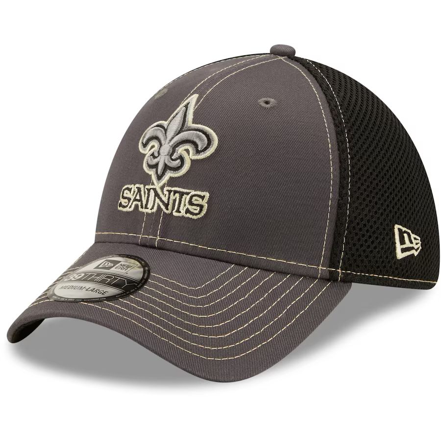 Men's New Orleans Saints New Era Graphite/Black Neo Mesh 39THIRTY Flex Hat | NFL Shop