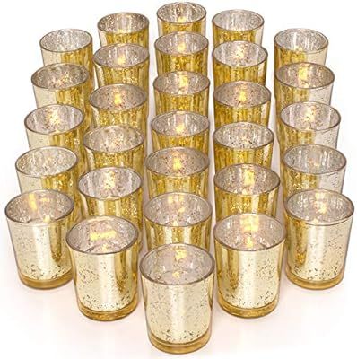 Letine Gold Votive Candle Holders Set of 36 - Speckled Mercury Gold Glass Candle Holder Bulk - Id... | Amazon (US)