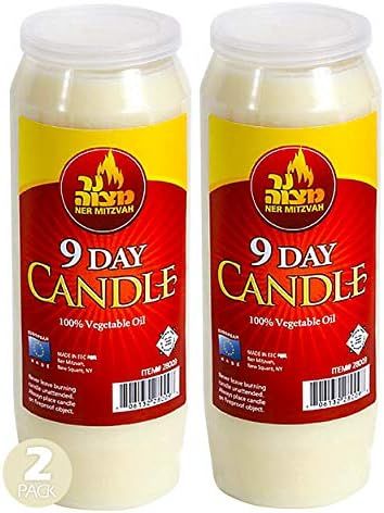 9 Day Yartzeit Candle - Pack of Two - Kosher Yahrtzeit Memorial and Yom Kippur Candle in Plastic ... | Amazon (US)