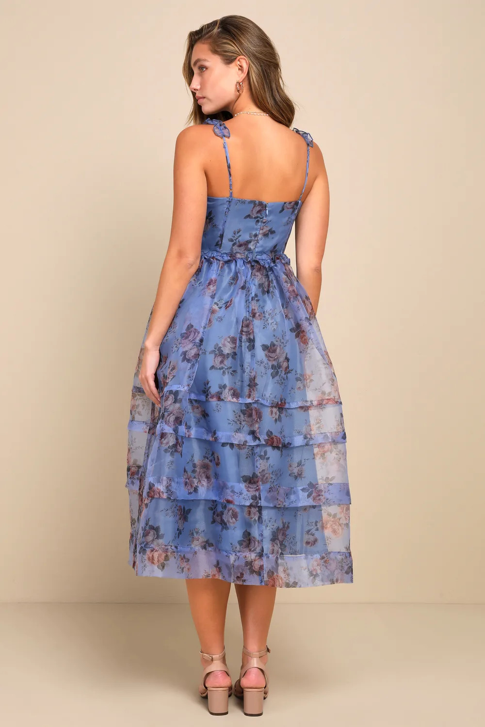 Sincerely Enchanting Periwinkle Floral Print Organza Midi Dress | Lulus