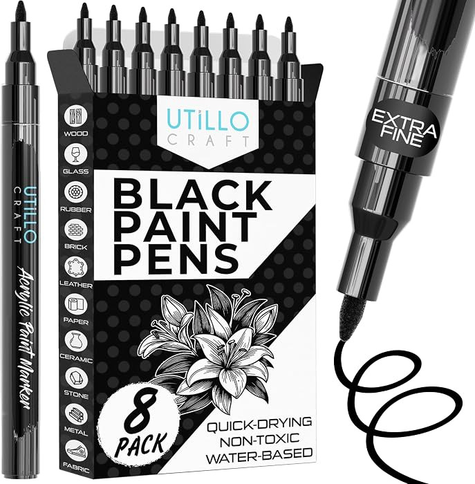 Utillo Craft Black Paint Pen (8-Pack) Extra Fine Black Paint Markers for Metal, Fabric, Wood, Gla... | Amazon (US)