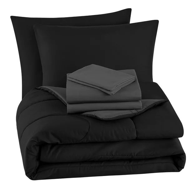 Mainstays 8-Piece Black Bed in a Bag Bedding Set with Sheets, Shams, and Bed Skirt, Queen - Walma... | Walmart (US)