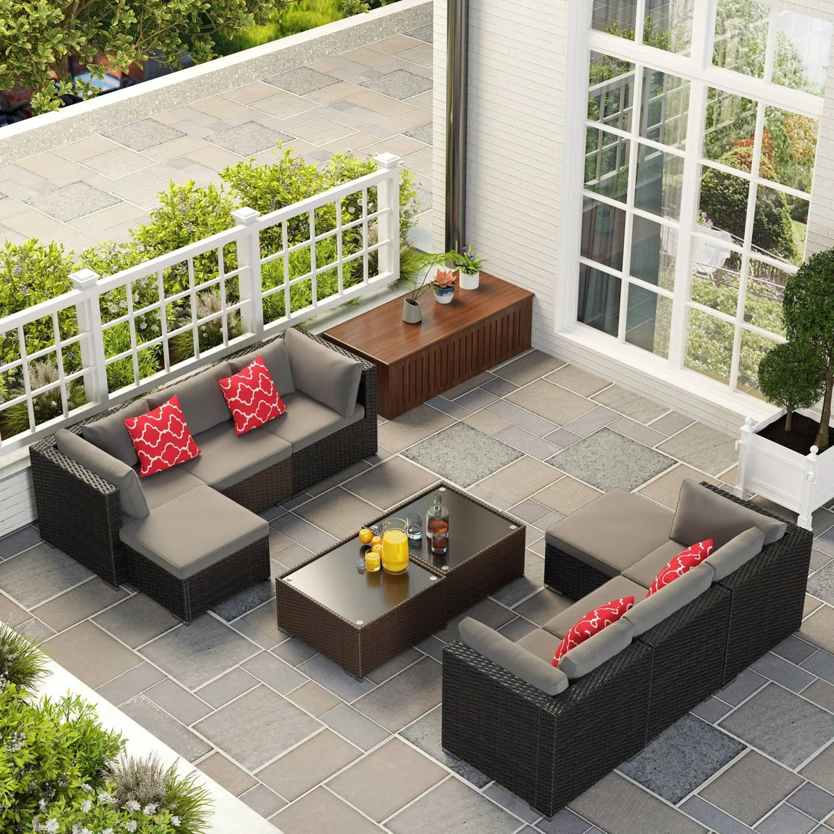 Wicker 3 - Person Modular Patio Conversation Sets with Cushions | Wayfair North America