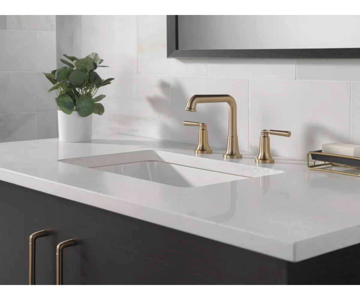 Saylor Brushed Gold Bathroom Faucet 3 Hole, 8 Inch Widespread 2-Handle Bathroom Sink Faucet for V... | Wayfair North America