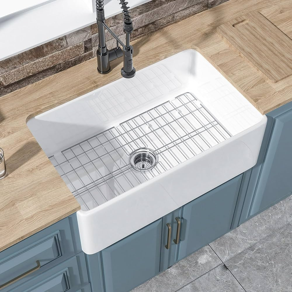 White Farmhouse Sink 30 x 20 Inch, Firecaly Apron Front Farm Sink, Heavy Duty, Large Capacity Dee... | Amazon (US)
