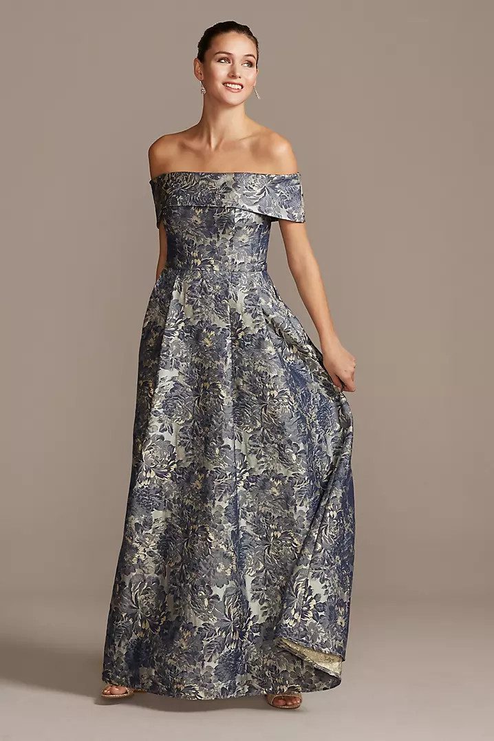 Off the Shoulder Fold Floral Jacquard Gown | David's Bridal