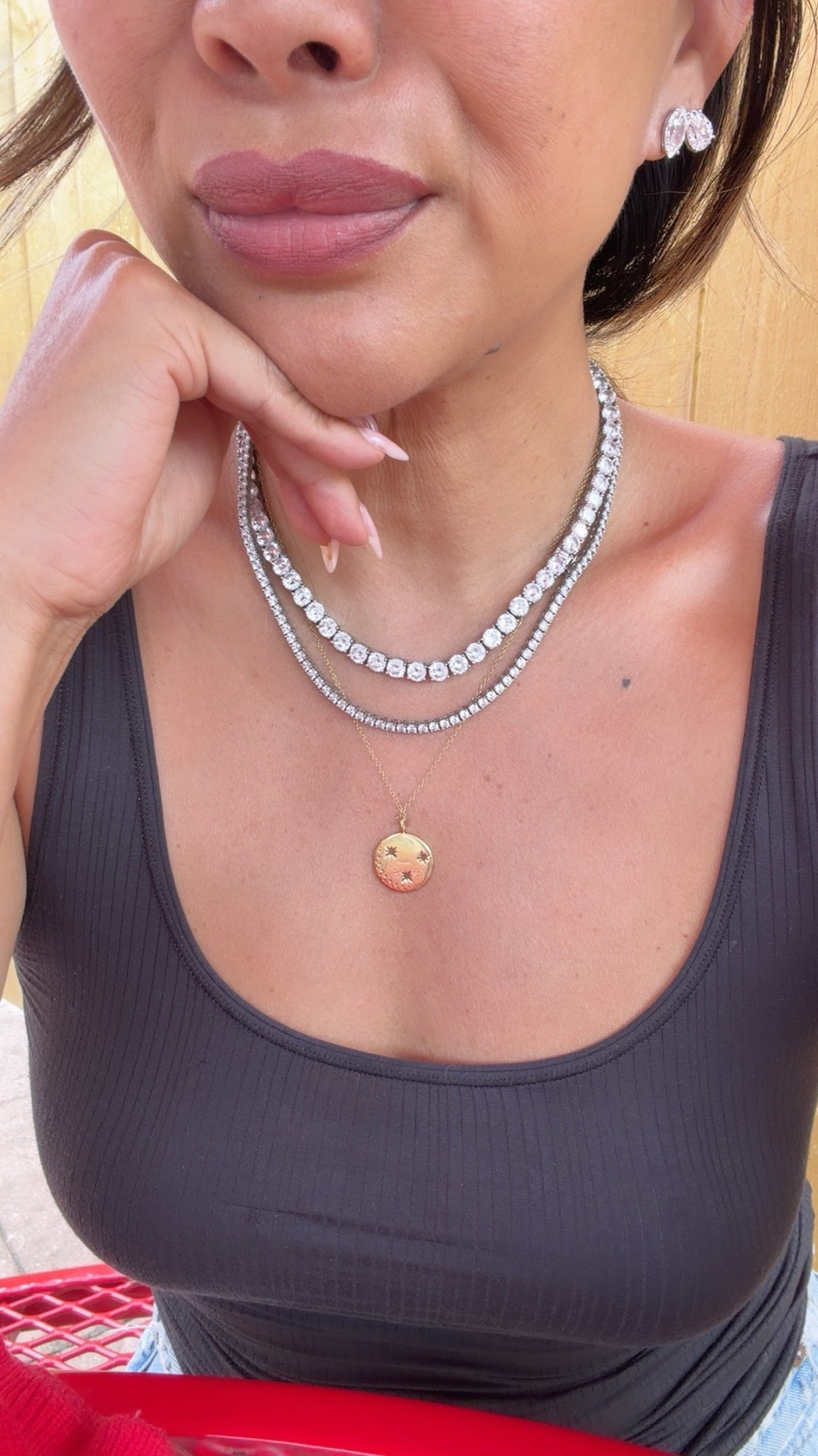 My affordable jewelry pieces. Earring studs, tennis necklaces and charm necklace

#LTKootd