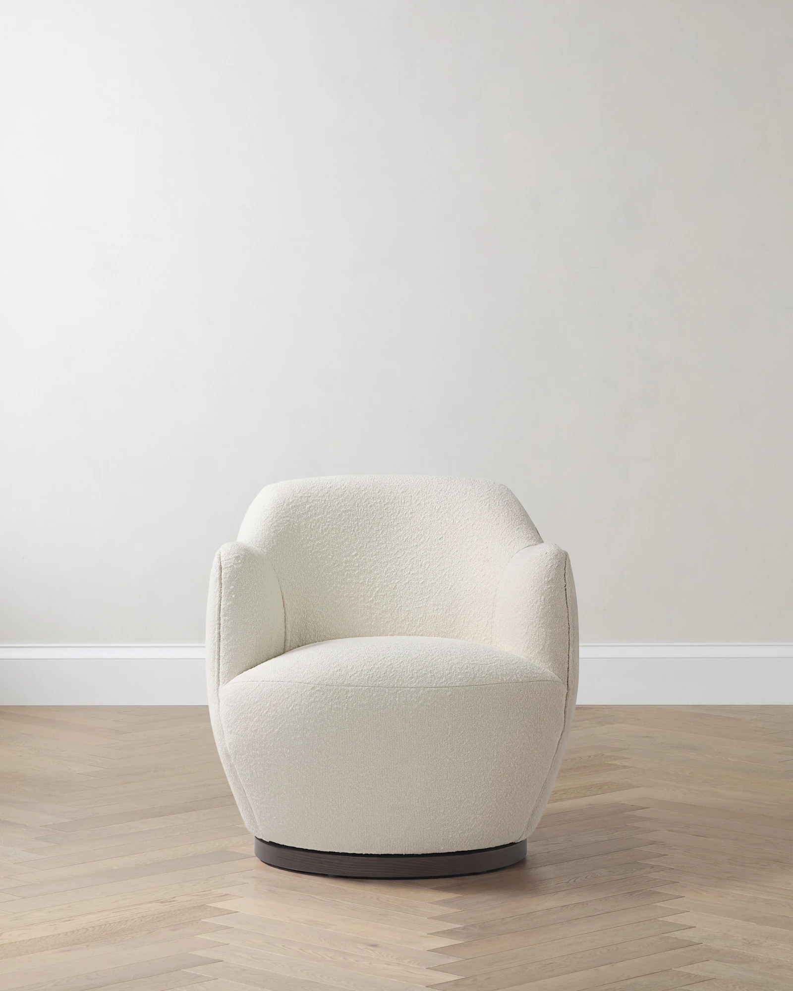Quince | High-Back Swivel Chair with Wood Base in Ivory, Polyester | Quince