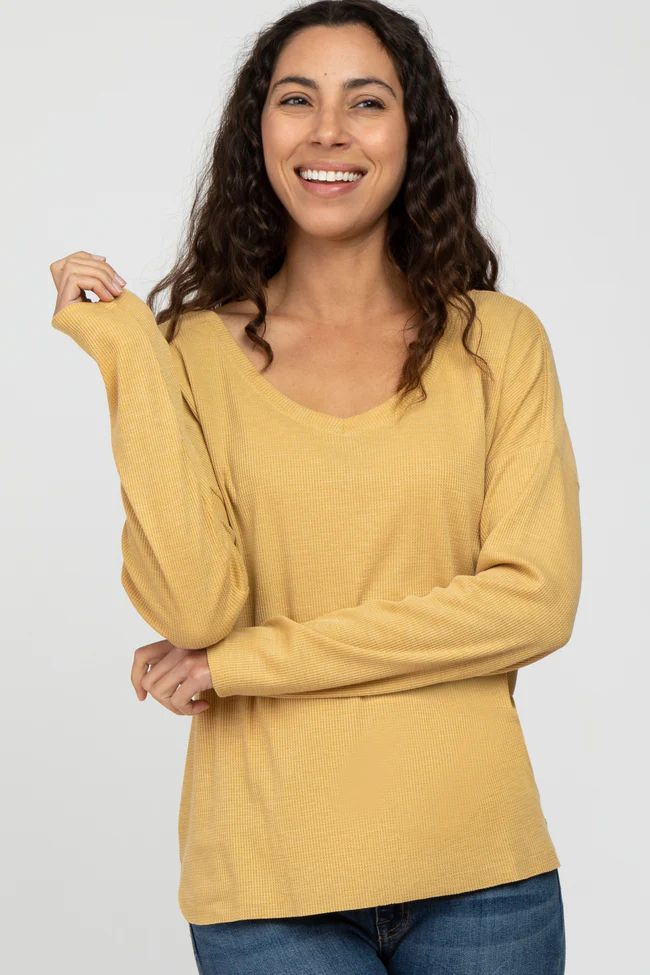 Yellow Waffle Knit Drop Shoulder Top | PinkBlush Maternity