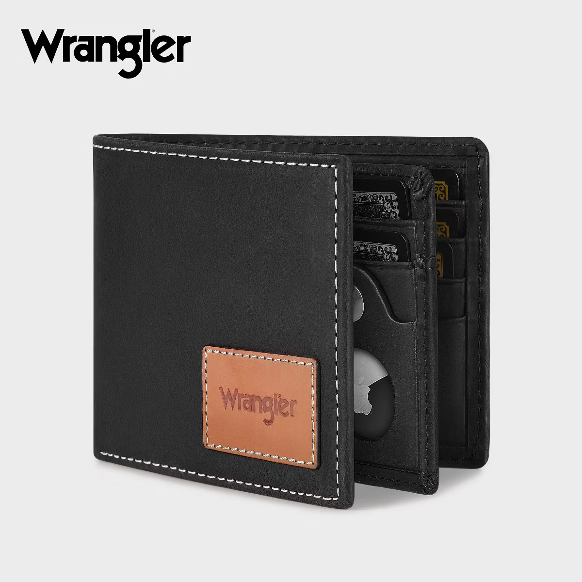 Wrangler Mens' RFID Blocking Genuine Leather Trifold Wallet Slim Design Apple AirTag Holder Windo... | Target