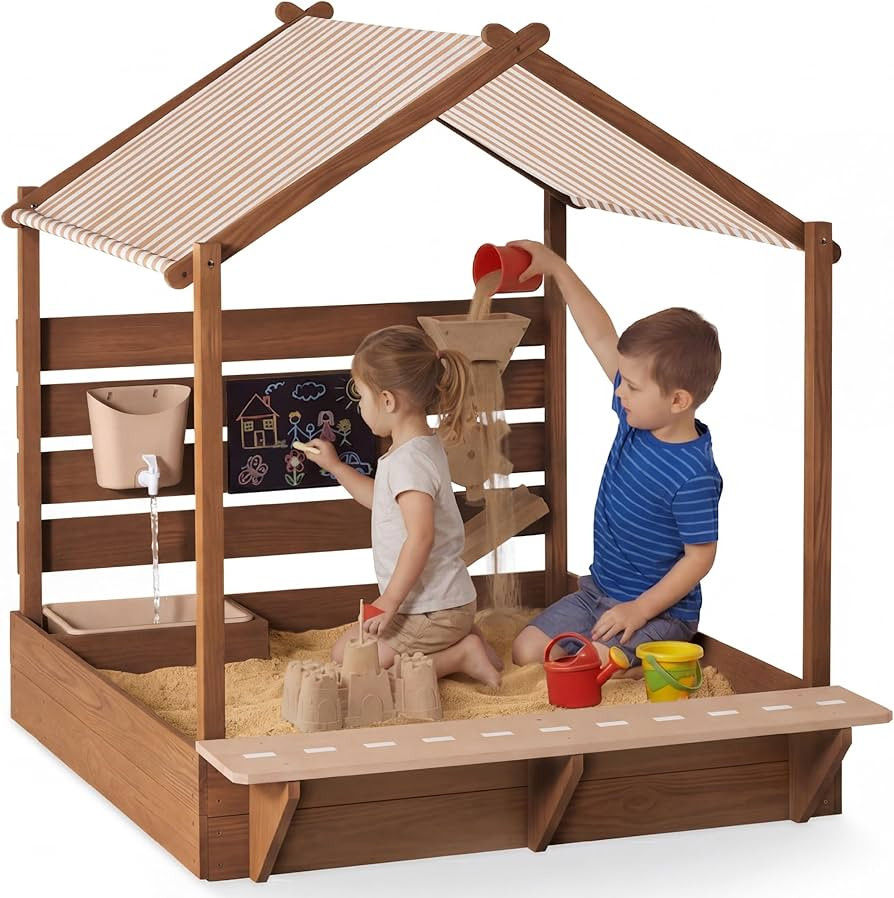 Best Choice Products Sandbox with Canopy, Extra Large Wooden Kids Sand Box with Cover, Water Tabl... | Amazon (US)