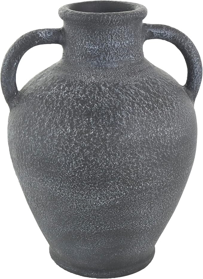 Deco 79 Ceramic Whitewashed Textured Amphora Vase with 2 Handles, 11" x 11" x 16", Black | Amazon (US)