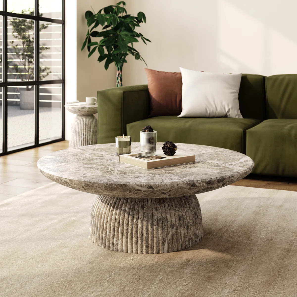 Tithi Single Round Coffee Table With Stone Effect For Indoor Outdoor Use And Contemporary Style | Wayfair North America