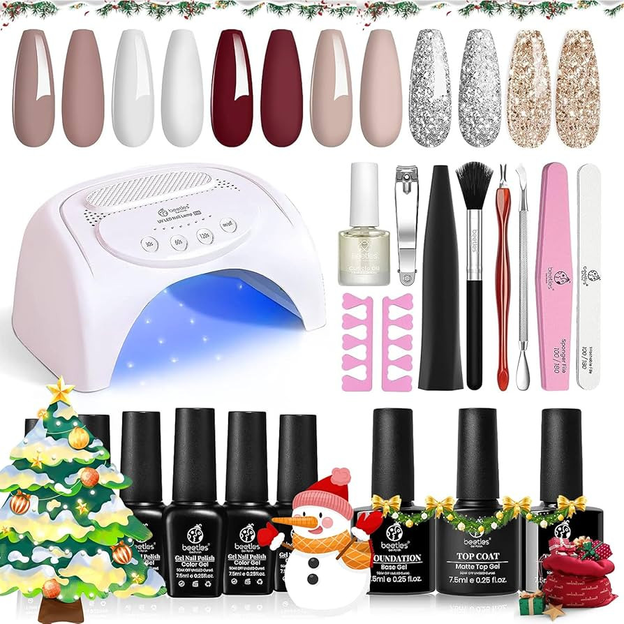 Beetles 6 Pcs Burgundy Red Gel Nail Polish Starter Kit with 48W Uv LED Light Base Gel Matte Top C... | Amazon (US)