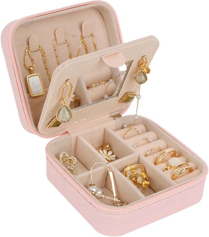 OceeK Travel Jewelry Case and Organizer with Mirror,Travel Jewelry Box Organizer Holder Stocking ... | Amazon (US)