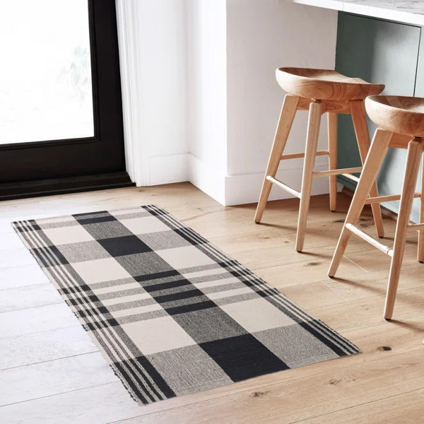 Bozek Plaid Hand-Knotted Black/Ivory Area Rug | Wayfair North America