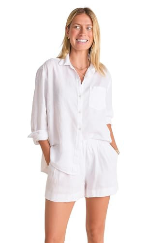 vineyard vines Women's Linen Relaxed Button Down, White Cap | Amazon (US)