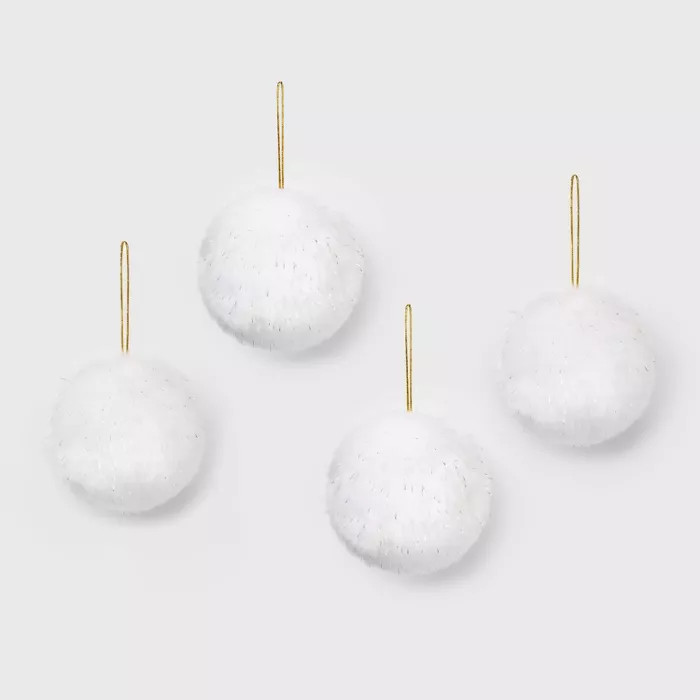 4ct Faux Fur White Christmas Ornament Set - Wondershop™ | Target