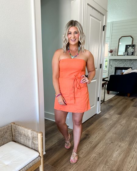 Linen summer dress with hidden shorts 👏👏👏 this is the perfect dress. Vacation outfit | 

Wearing a medium petite. Probably could have gone with a standard size small. The bust is a little big. 

Use code KRISTINE20 for a discount on my Allie + Bess jewelry 

#LTKSaleAlert #LTKStyleTip #LTKSeasonal