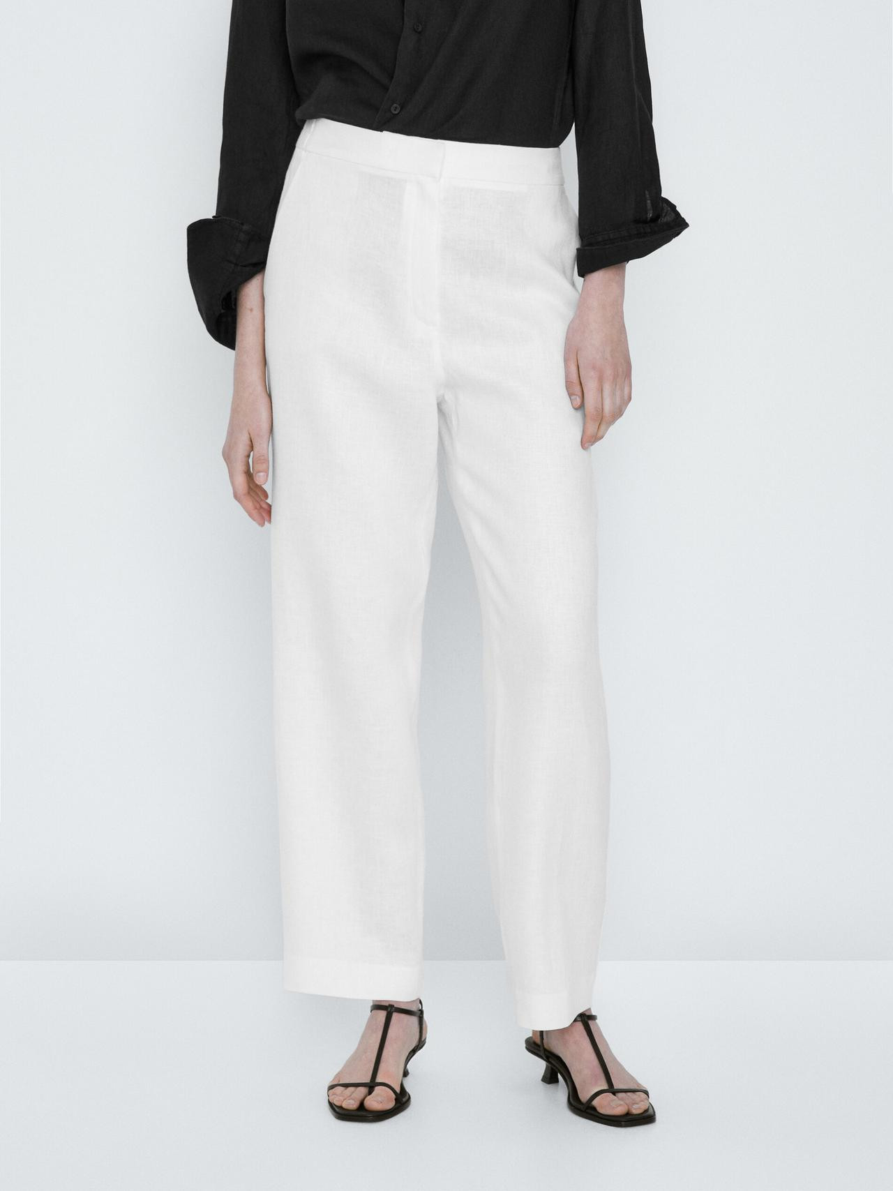 Straight fit 100% linen trousers | Massimo Dutti DE