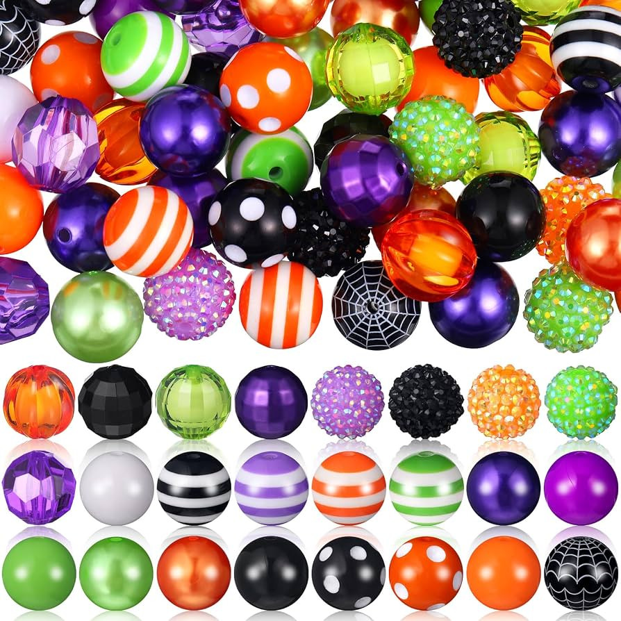 Sasylvia 100 Pcs 20 mm Halloween Bubblegum Beads Rhinestone Bead for Pen | Amazon (US)