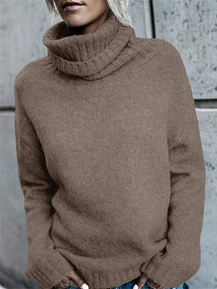 FISACE Womens Solid Round Neck Oversized Turtleneck Full Sleeve Knitted Sweater Pullover | Amazon (US)