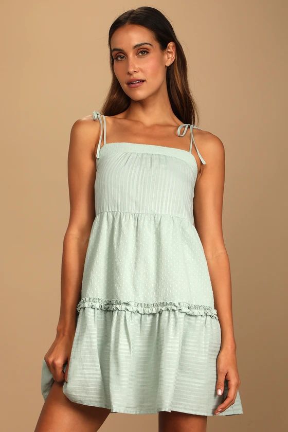 Swing Me With Sage Green Tie-Strap Tiered Swing Mini Dress | Lulus (US)