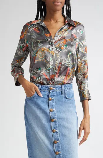L'AGENCE Dani Three-Quarter Sleeve Silk Button-Up Shirt | Nordstrom | Nordstrom