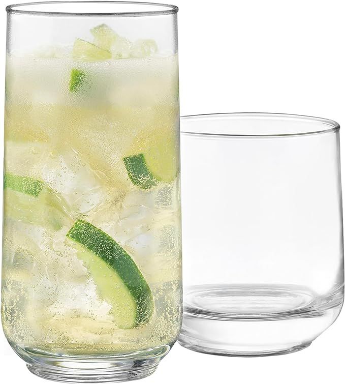Libbey Ascent Tumbler and Rocks Glass Set, Drinking Glasses Set of 16 with Elegant Curvature, Dis... | Amazon (US)
