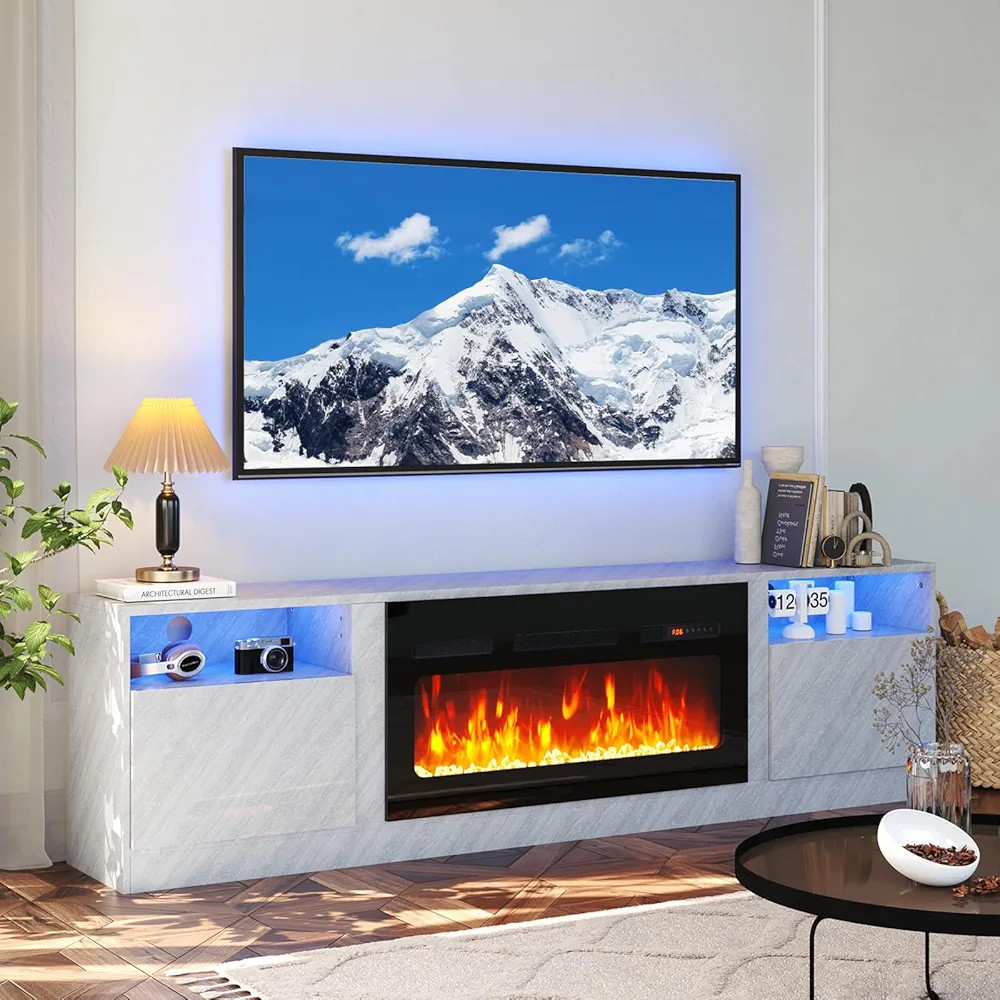 oneinmil Fireplace TV Stand with 36” Electric Fireplace, 80” TV Console Stand for TVs Up to 9... | Amazon (US)