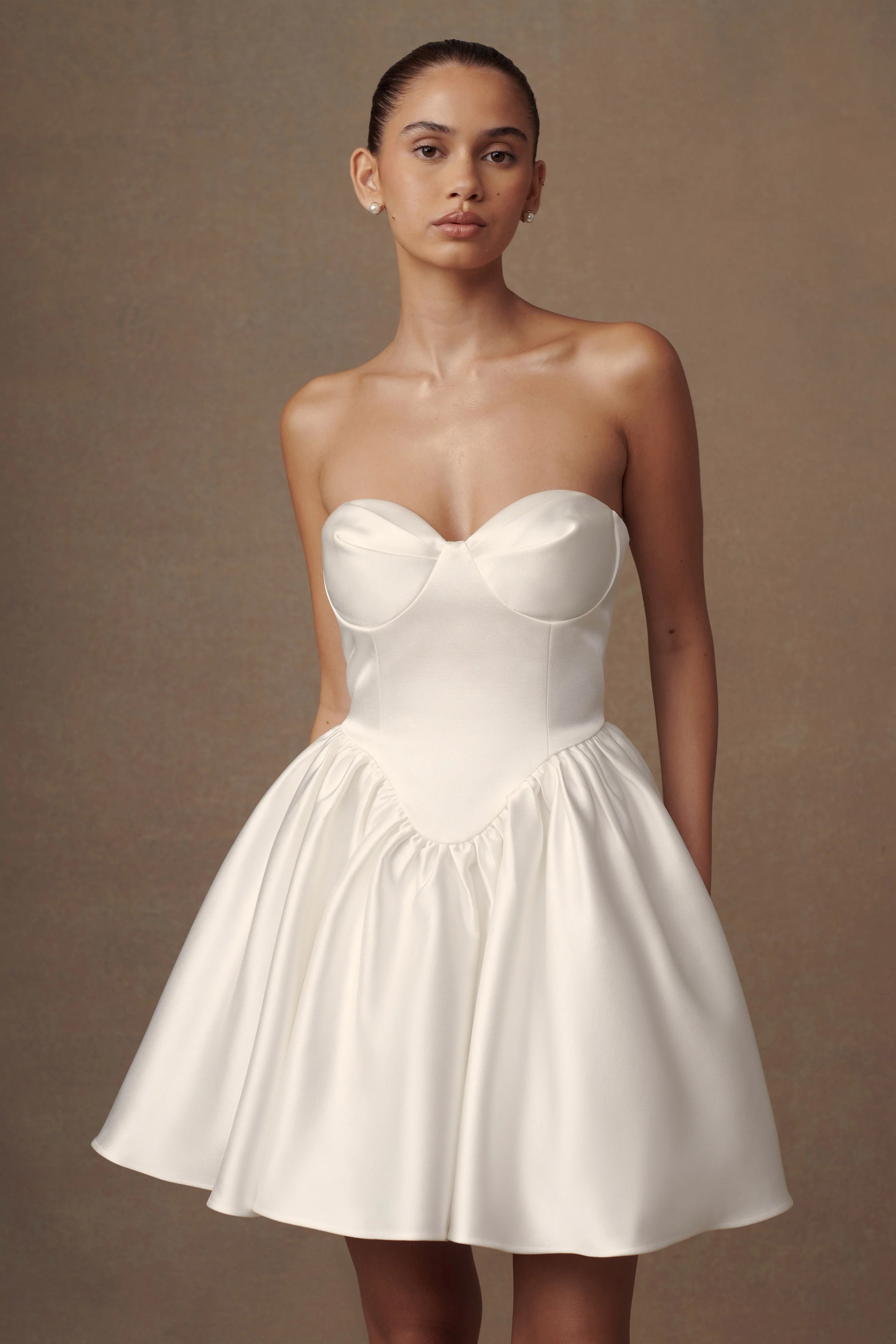 Hollie Structured Corset Mini Dress - White | MESHKI US