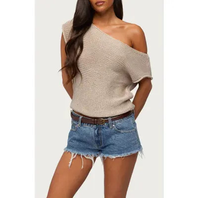 EDIKTED Naamo Off Shoulder Knit Top in Beige at Nordstrom, Size X-Large | Nordstrom